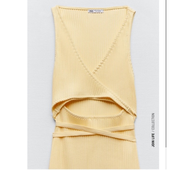 ZARA cut out ribbed midi dress pastel yellow butter yellow size medium summer - Picture 8 of 13